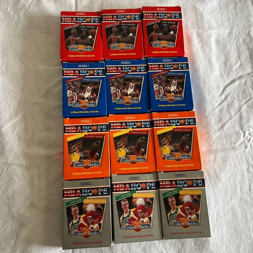 NBA Hoops 1990 Series Collect-A-Books Boxes 1-4 Lot of 12 Red Orange Blue Silver